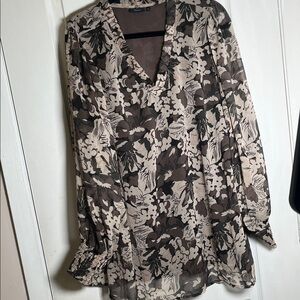 Floral V-Neck Blouse in Brown and Cream NWOT
